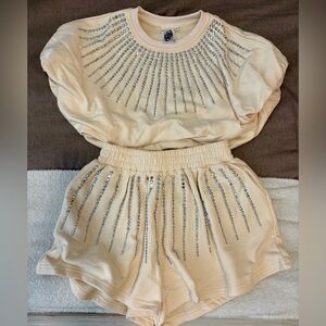 QUEEN OF SPARKLES Cream Embellished Two-Piece Set
